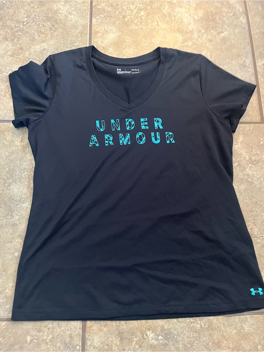 Under Armour Black V-Neck Short Sleeve Tee with Teal Logo